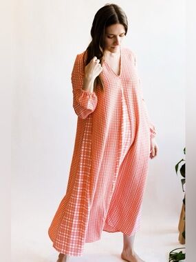 STINE GOYA LEILA DRESS IN CORAL PLAID SZ M